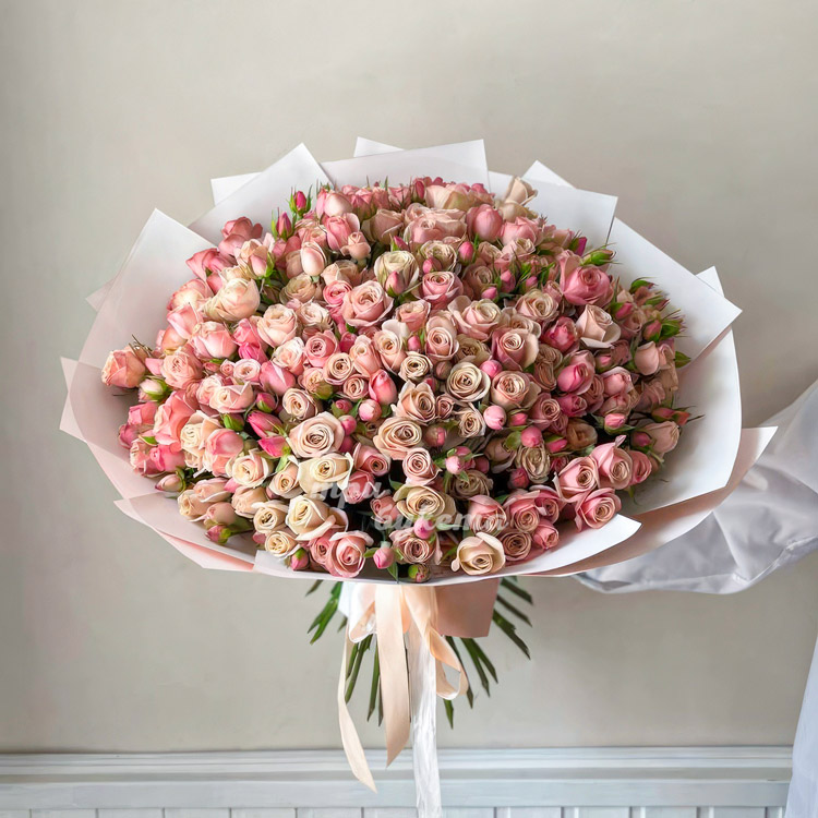 Букет из 51 нежно-розовой кустовой розы